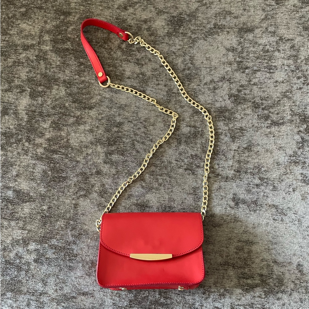 Red Leather and Gold Clutch / Mini bag